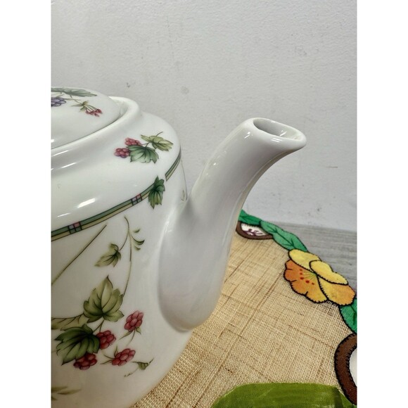 Andrea By Sadek Corona 7” Teapot Pitcher Fruit Design 32 oz Porcelain Japan - Picture 12 of 15